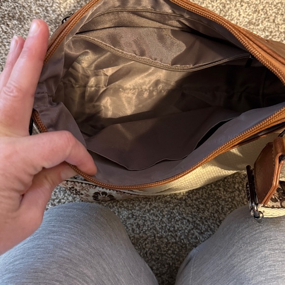 Brown Crossbody Bag with Patterned Strap - Picture 3 of 3